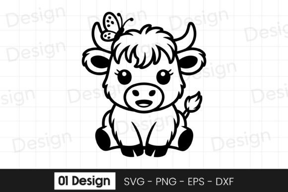 Cute Baby Highland Cow Cartoon SVG PNG
